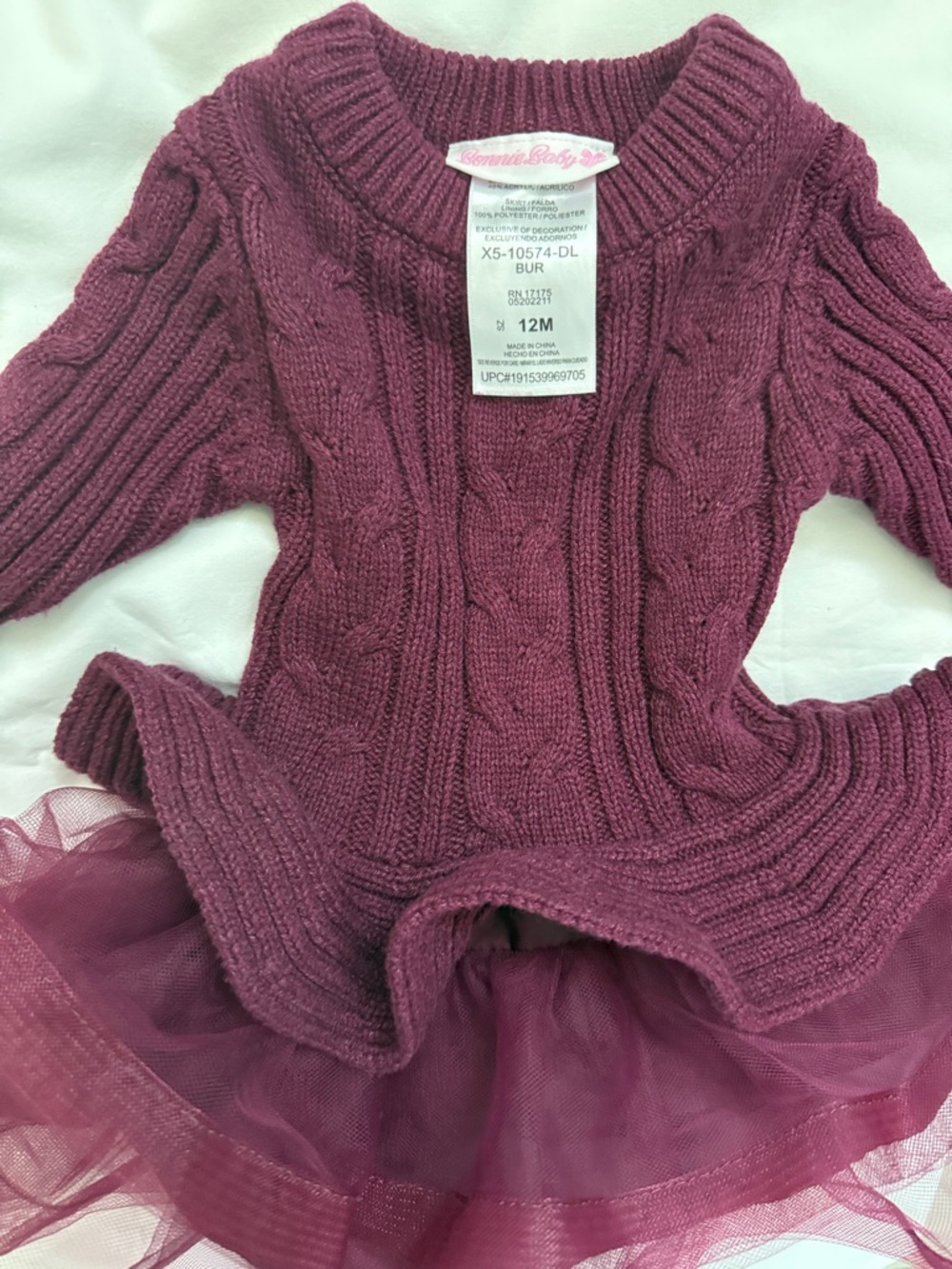 Carter's Burgundy Cable Knit Tulle Dress
